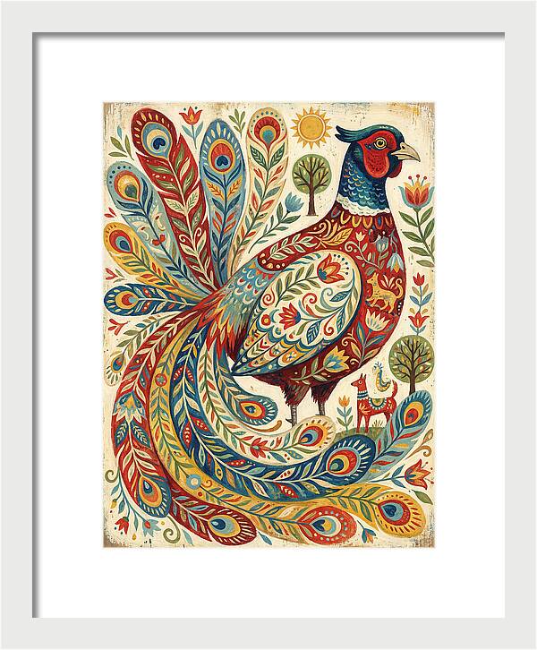 Colorful Pheasant Folk Art