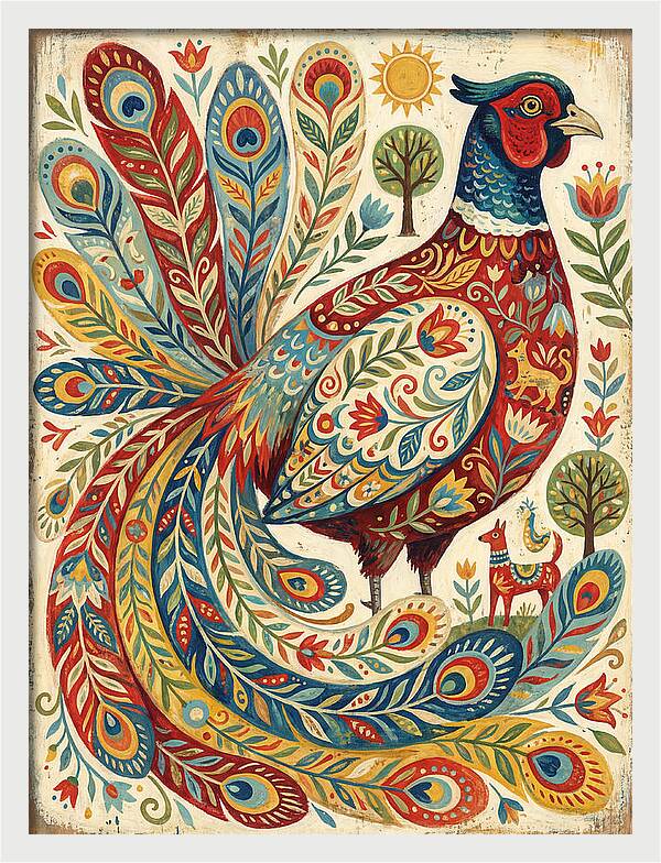 Colorful Pheasant Folk Art
