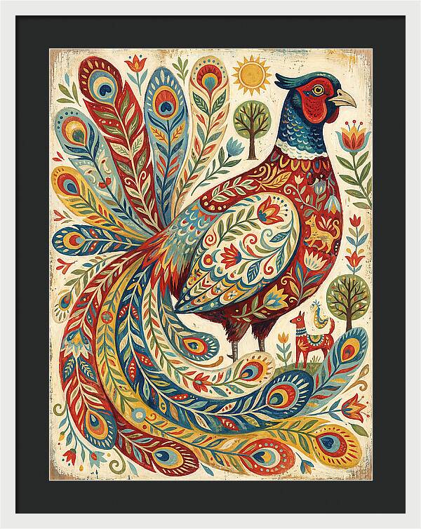 Colorful Pheasant Folk Art