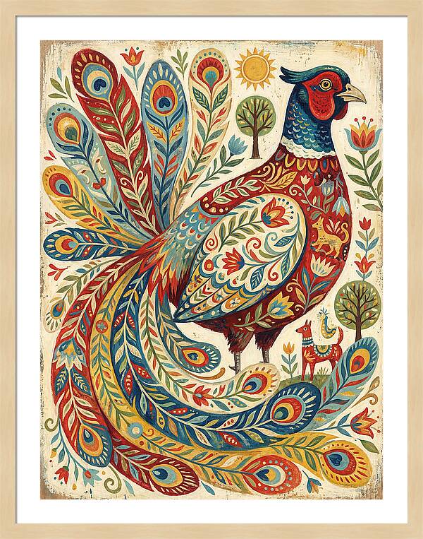 Colorful Pheasant Folk Art