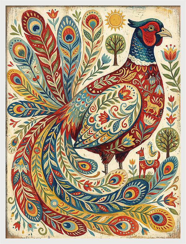 Colorful Pheasant Folk Art