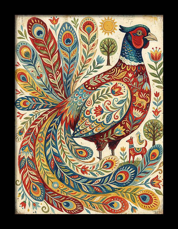 Colorful Pheasant Folk Art