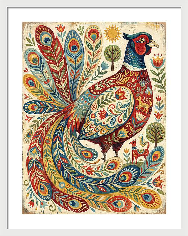 Colorful Pheasant Folk Art