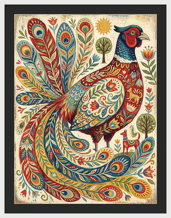 Colorful Pheasant Folk Art