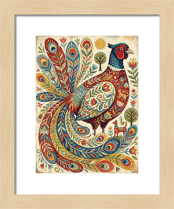 Colorful Pheasant Folk Art