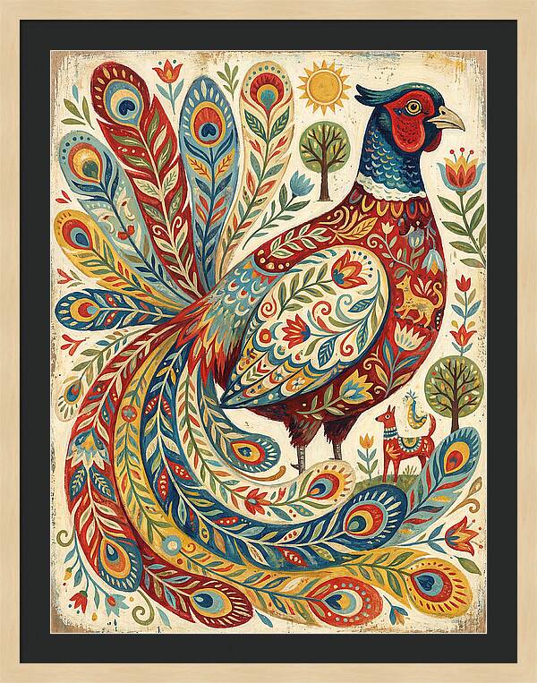 Colorful Pheasant Folk Art