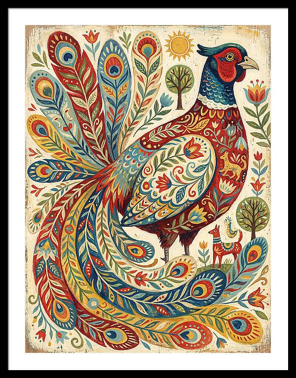Colorful Pheasant Folk Art