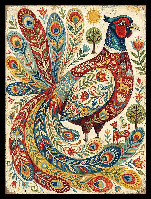 Colorful Pheasant Folk Art