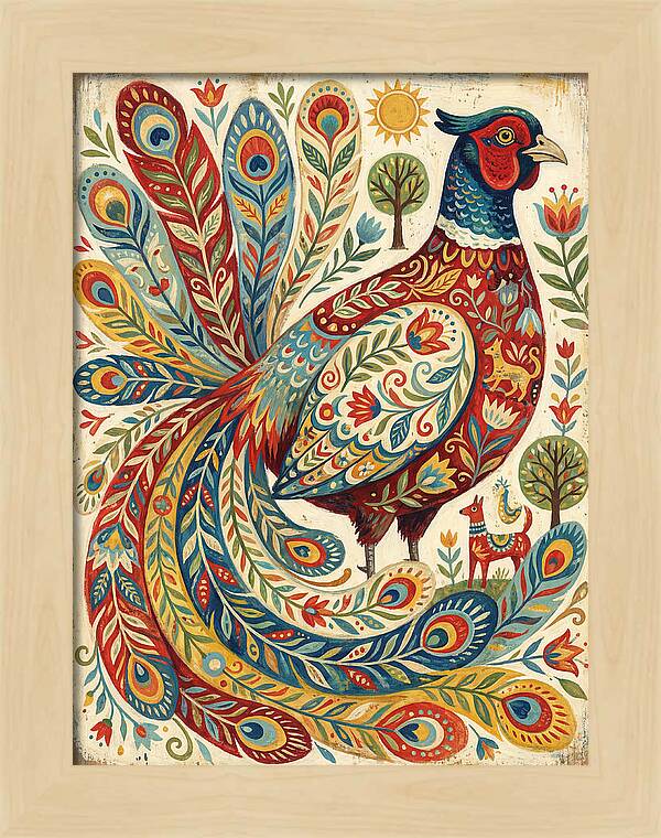 Colorful Pheasant Folk Art