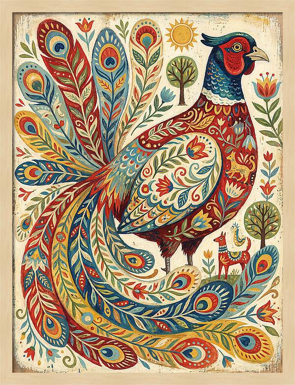 Colorful Pheasant Folk Art
