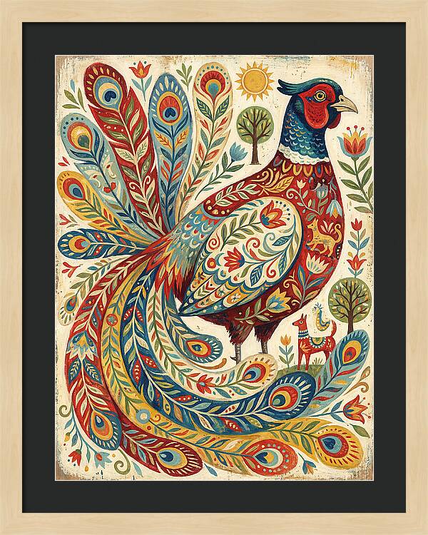 Colorful Pheasant Folk Art