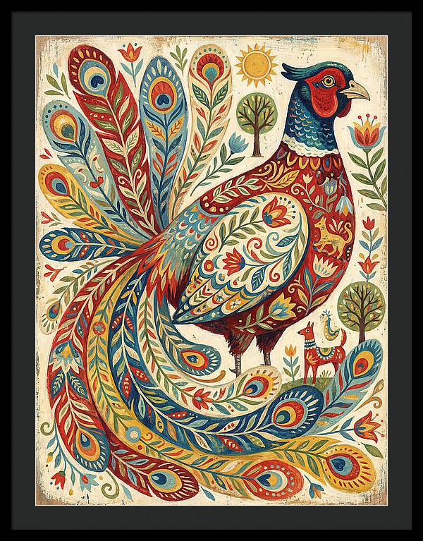 Colorful Pheasant Folk Art