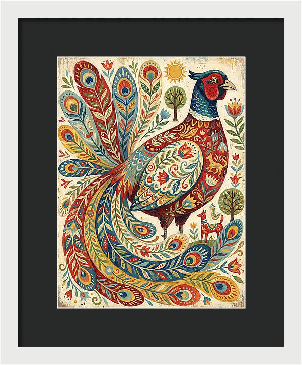 Colorful Pheasant Folk Art