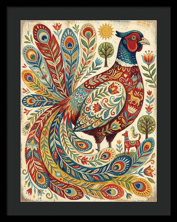 Colorful Pheasant Folk Art