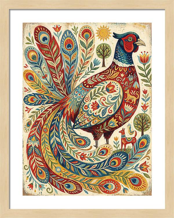 Colorful Pheasant Folk Art