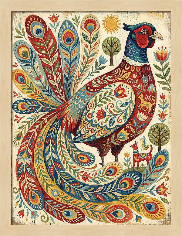 Colorful Pheasant Folk Art
