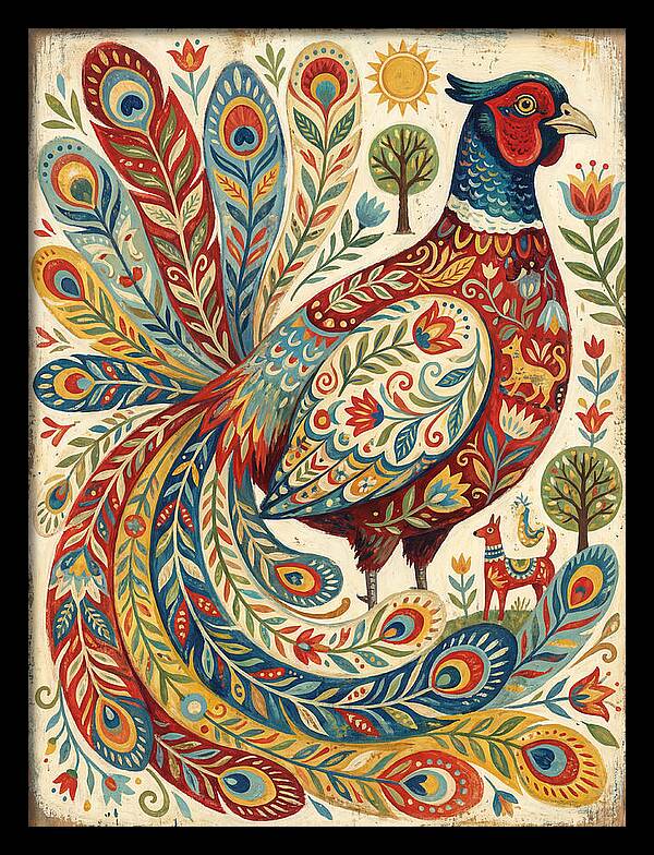 Colorful Pheasant Folk Art