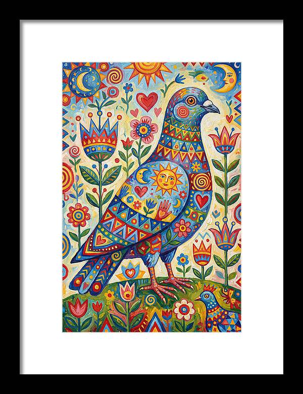 Colorful Pigeon Folk Art