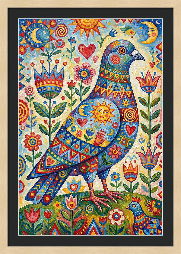 Colorful Pigeon Folk Art