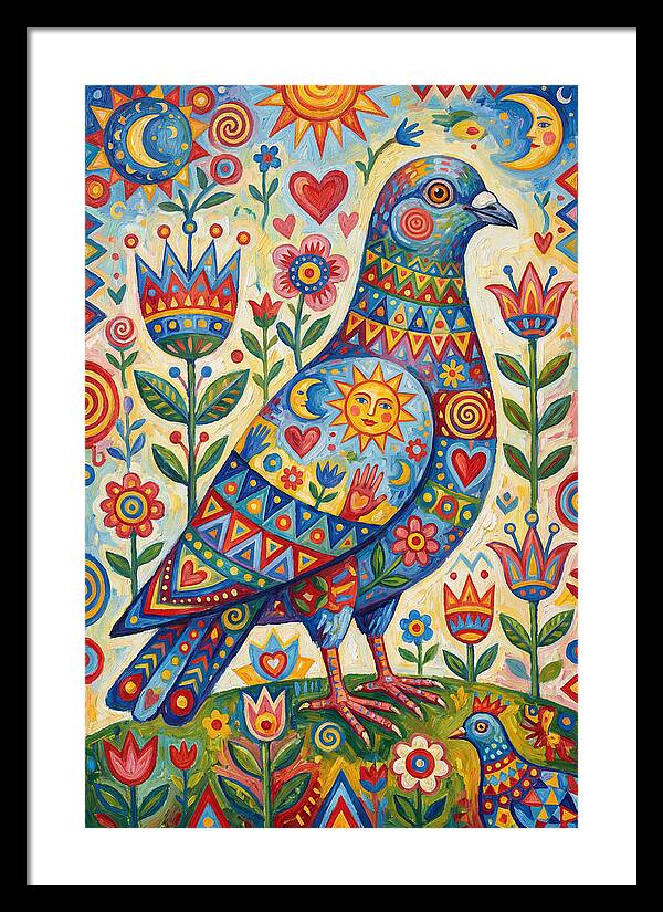 Colorful Pigeon Folk Art