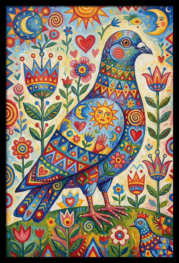 Colorful Pigeon Folk Art