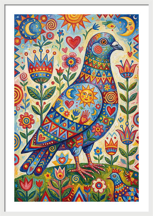 Colorful Pigeon Folk Art