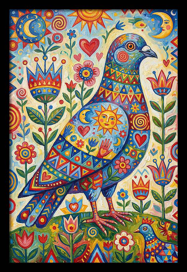 Colorful Pigeon Folk Art