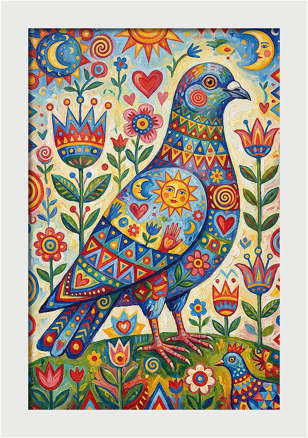 Colorful Pigeon Folk Art