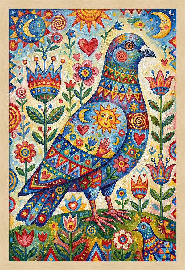 Colorful Pigeon Folk Art