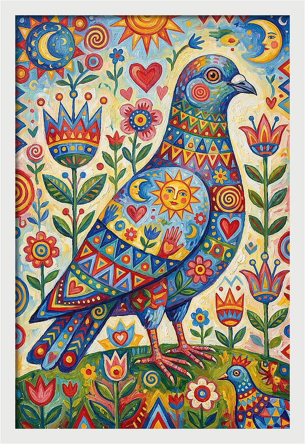 Colorful Pigeon Folk Art