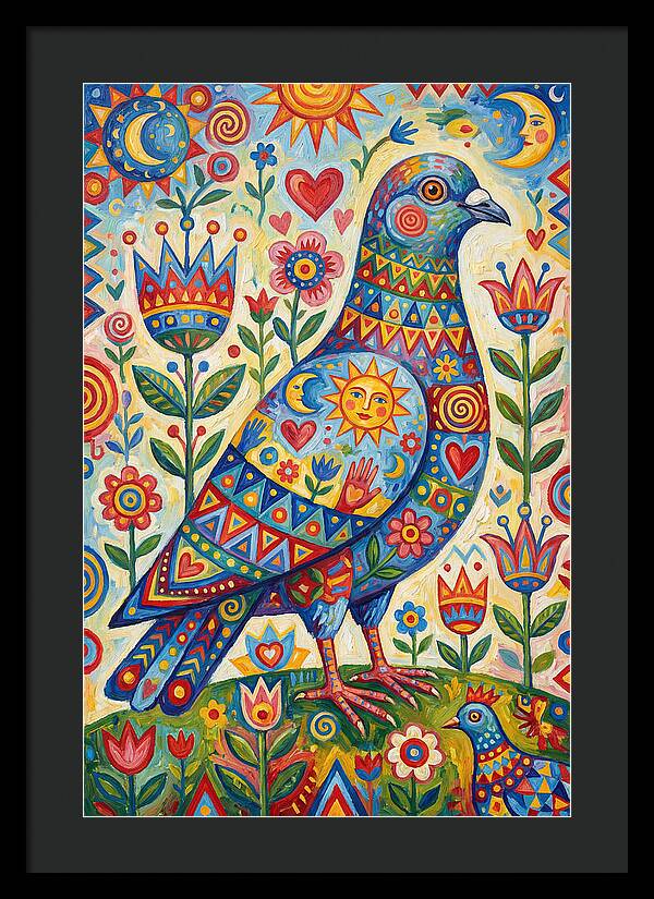 Colorful Pigeon Folk Art