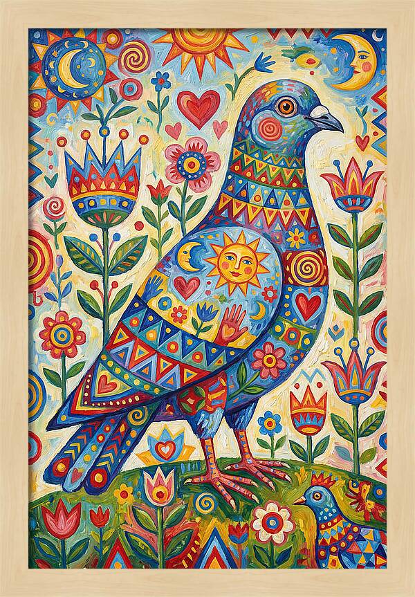 Colorful Pigeon Folk Art