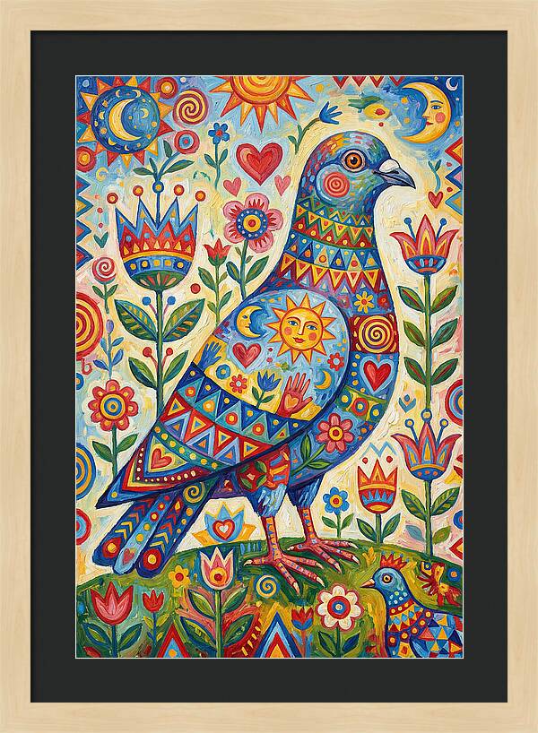 Colorful Pigeon Folk Art