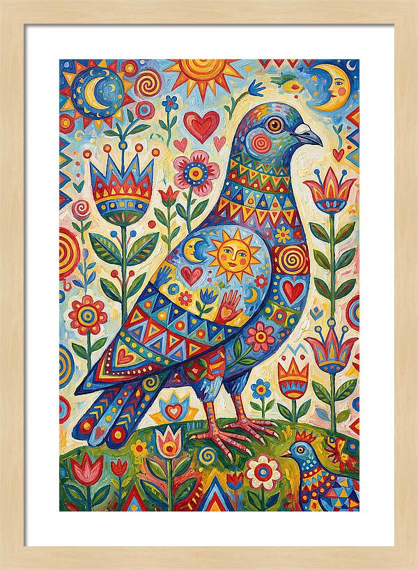 Colorful Pigeon Folk Art