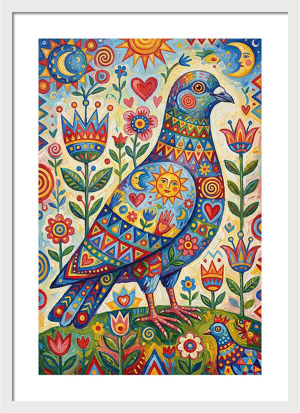 Colorful Pigeon Folk Art