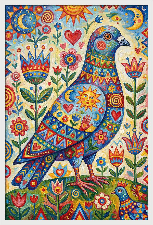 Colorful Pigeon Folk Art