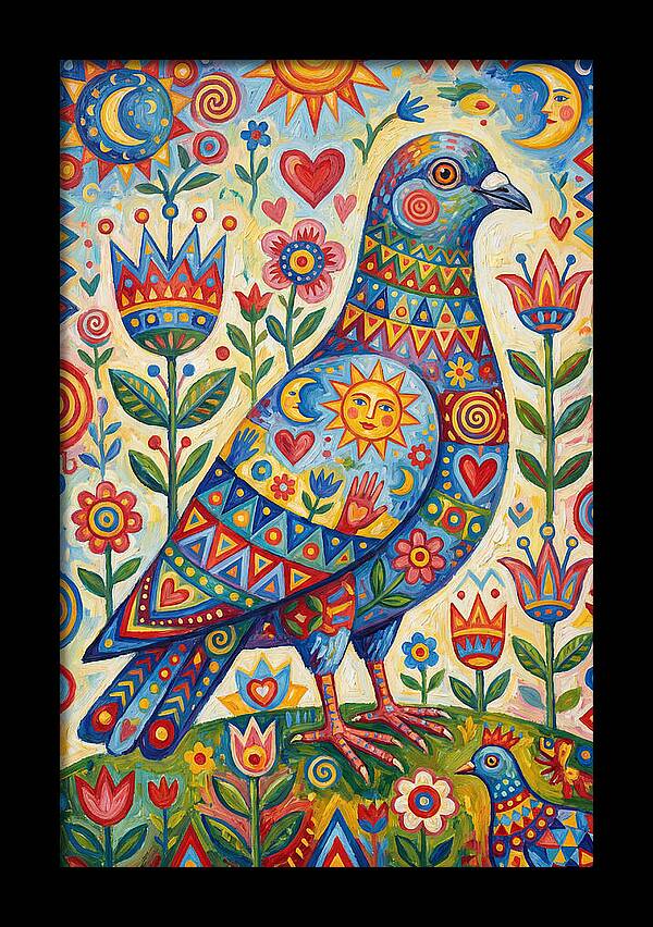 Colorful Pigeon Folk Art