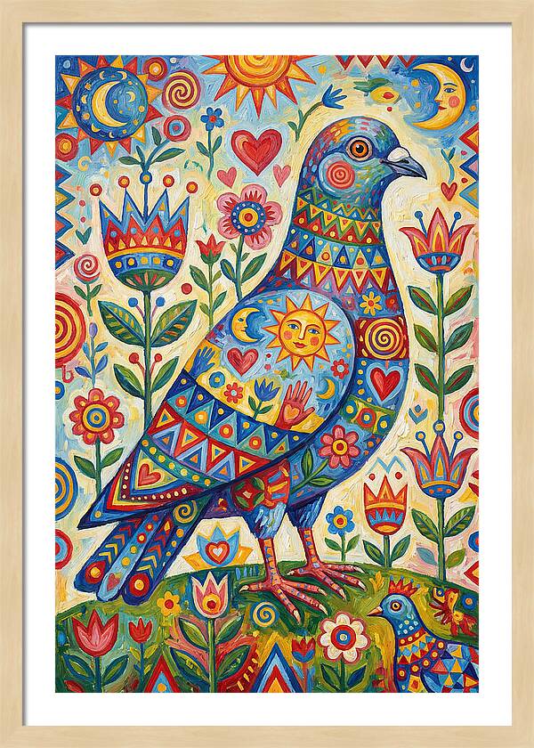Colorful Pigeon Folk Art