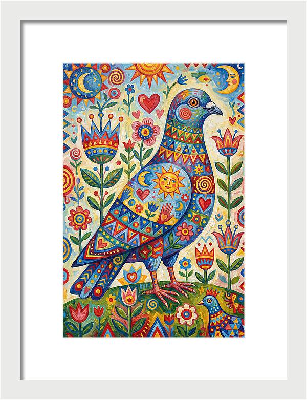 Colorful Pigeon Folk Art