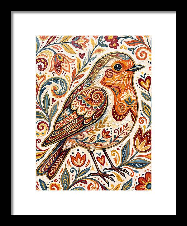 Colorful Robin With Floral Patterns