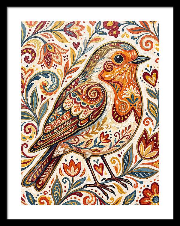 Colorful Robin With Floral Patterns