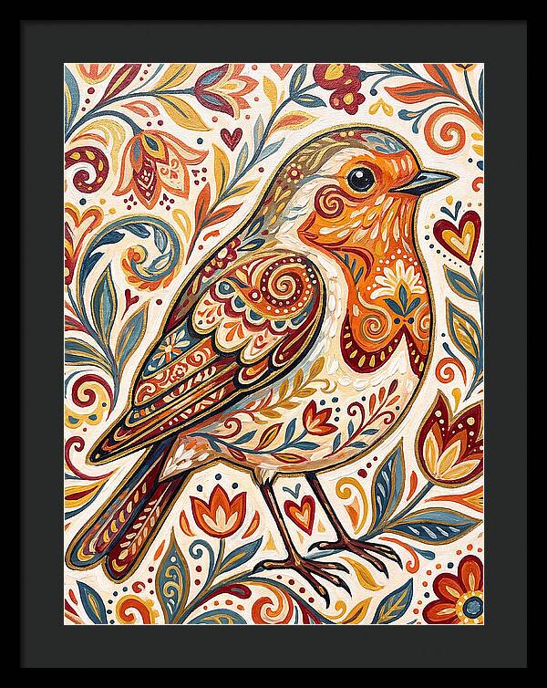 Colorful Robin With Floral Patterns