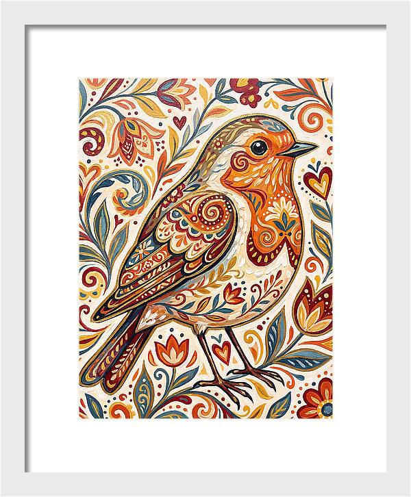 Colorful Robin With Floral Patterns