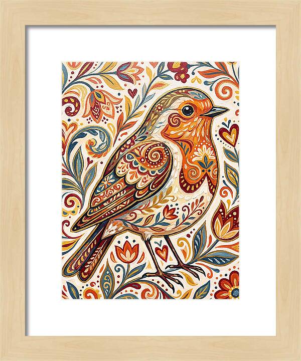 Colorful Robin With Floral Patterns