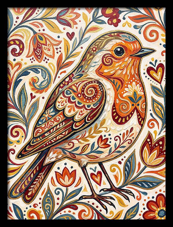 Colorful Robin With Floral Patterns