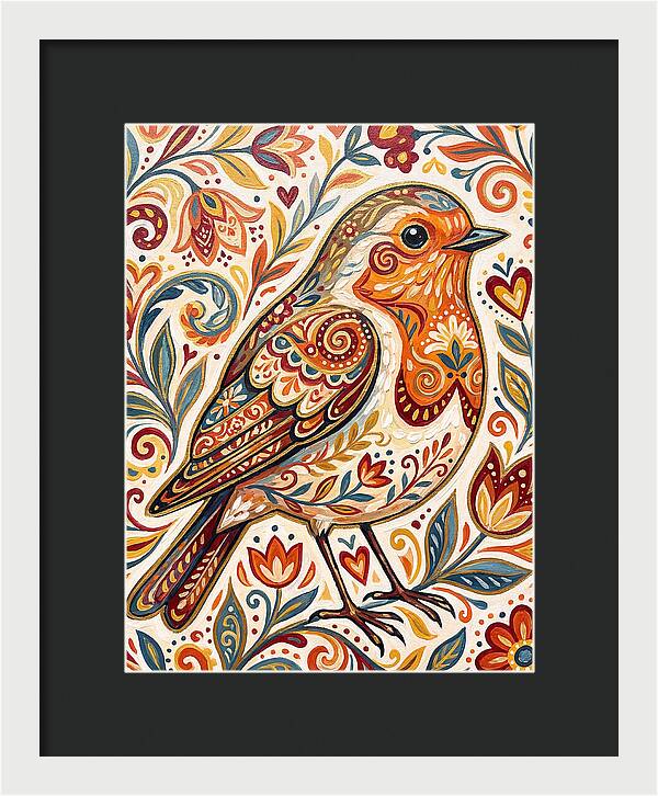 Colorful Robin With Floral Patterns