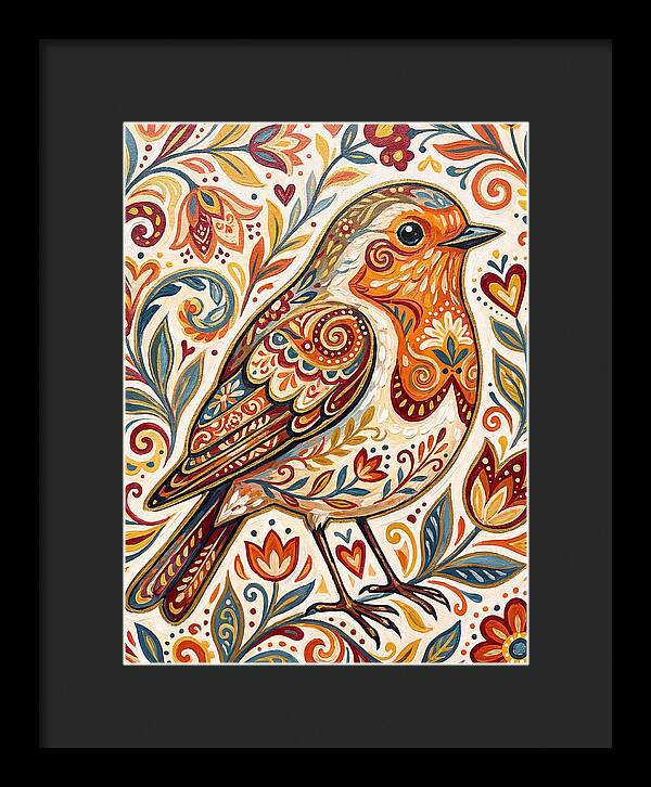 Colorful Robin With Floral Patterns