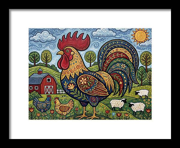 Colorful Rooster In A Pastoral Scene
