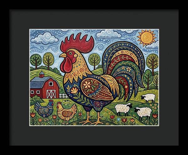 Colorful Rooster In A Pastoral Scene