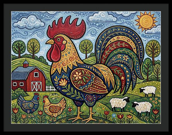 Colorful Rooster In A Pastoral Scene